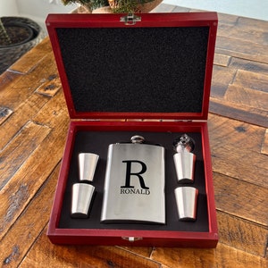 Personalized Flask Sets, Fathers Day Gifts, Custom Flask Set For Boyfriend, Gift For Dad, Gift For Husband, Hip Flask Set with Wooden Box