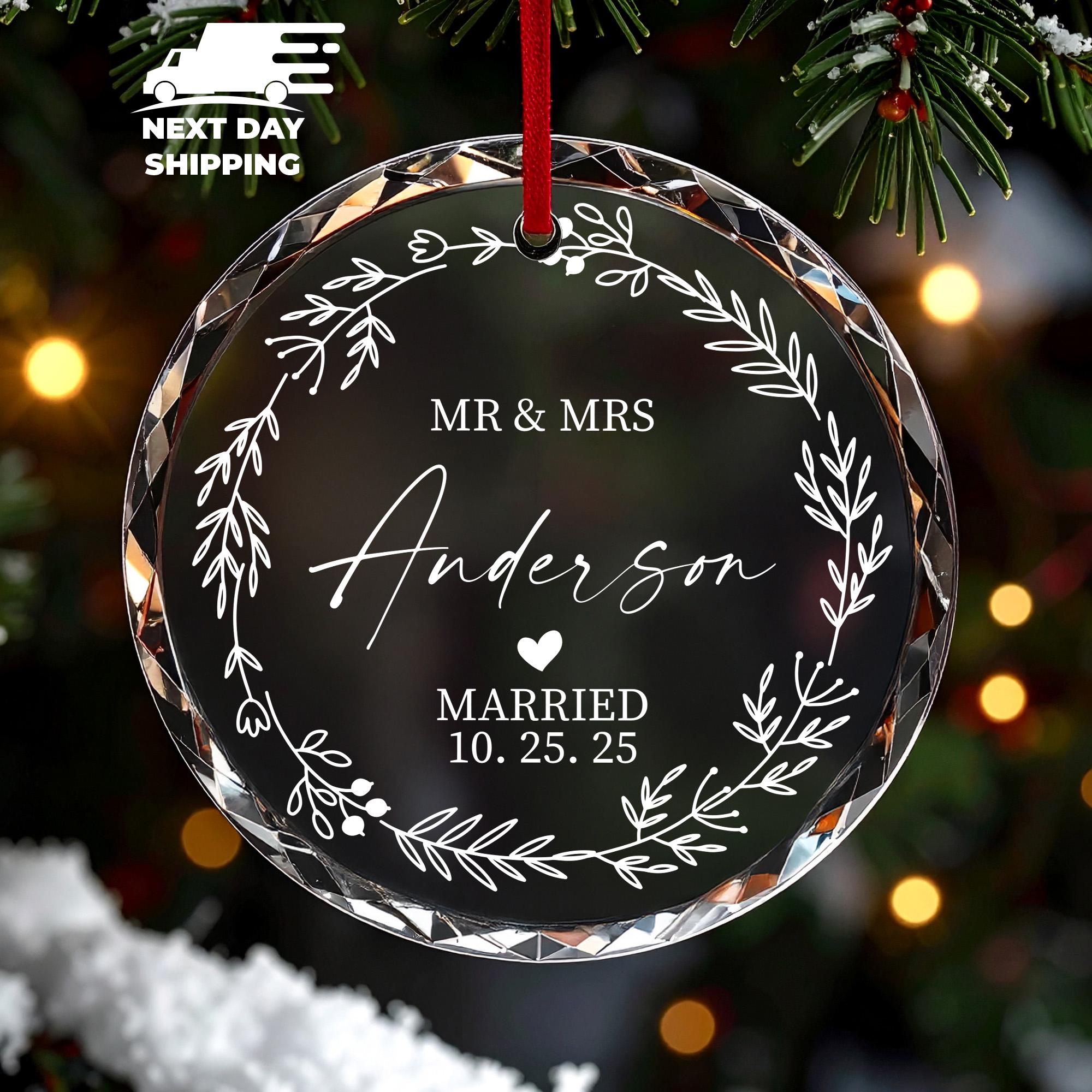 Mr & Mrs Wedding Name Ornament 2025, Personalized Married Couple Christmas Ornament, First Christmas Married Keepsake Newlywed Gift Ornament