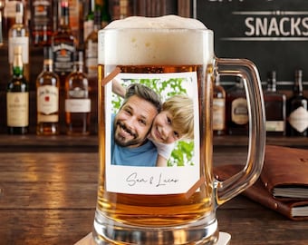 Personalized Fathers Day Photo Glasses for Beer and Whiskey, Custom Picture Drinkware, Dad Bar Gift, Beer Mug Pint and Whiskey Glass