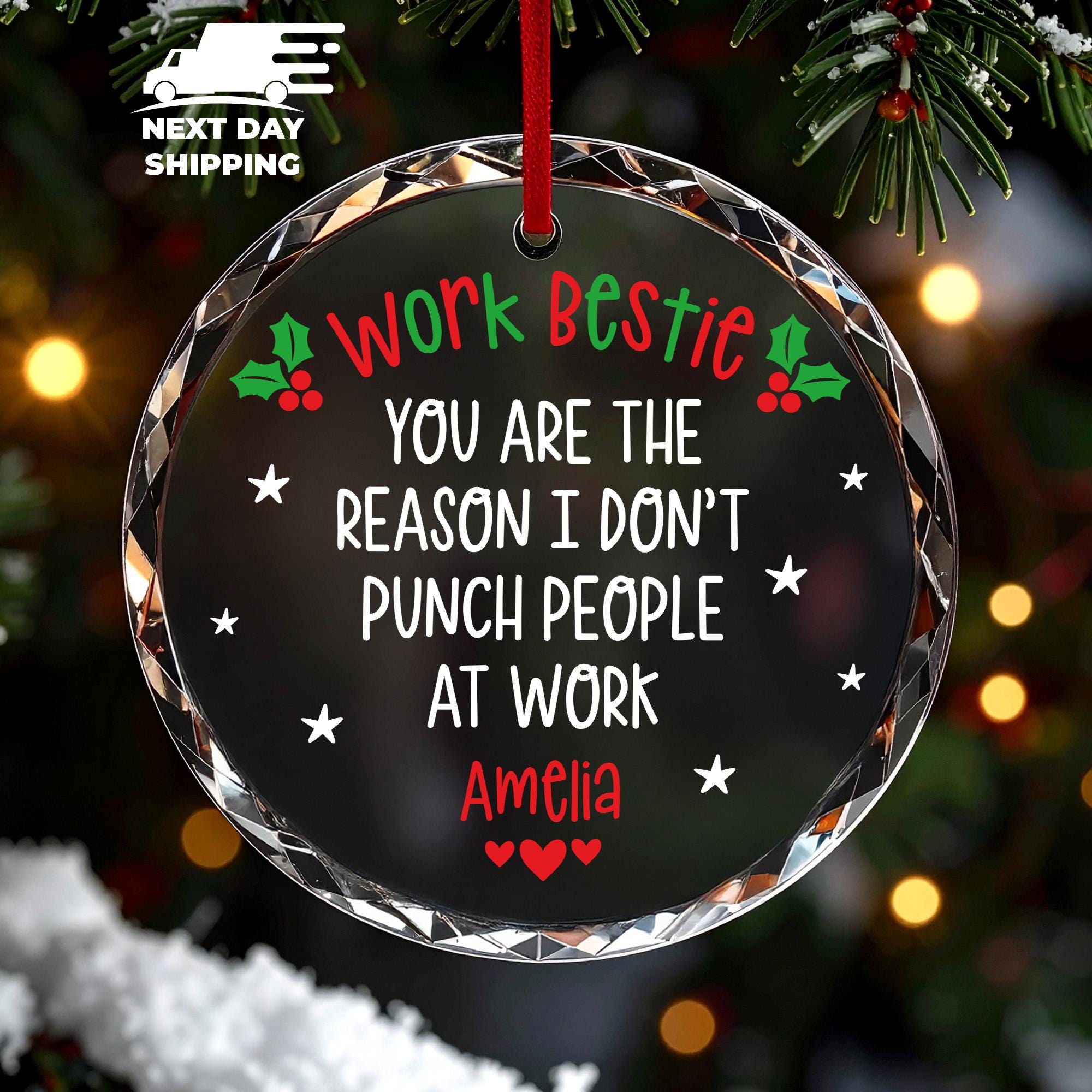 Work Bestie Christmas Name Ornament, Personalized Coworker Gift, Custom Work Best Friend Holiday Decoration, Christmas Funny Work Ornament