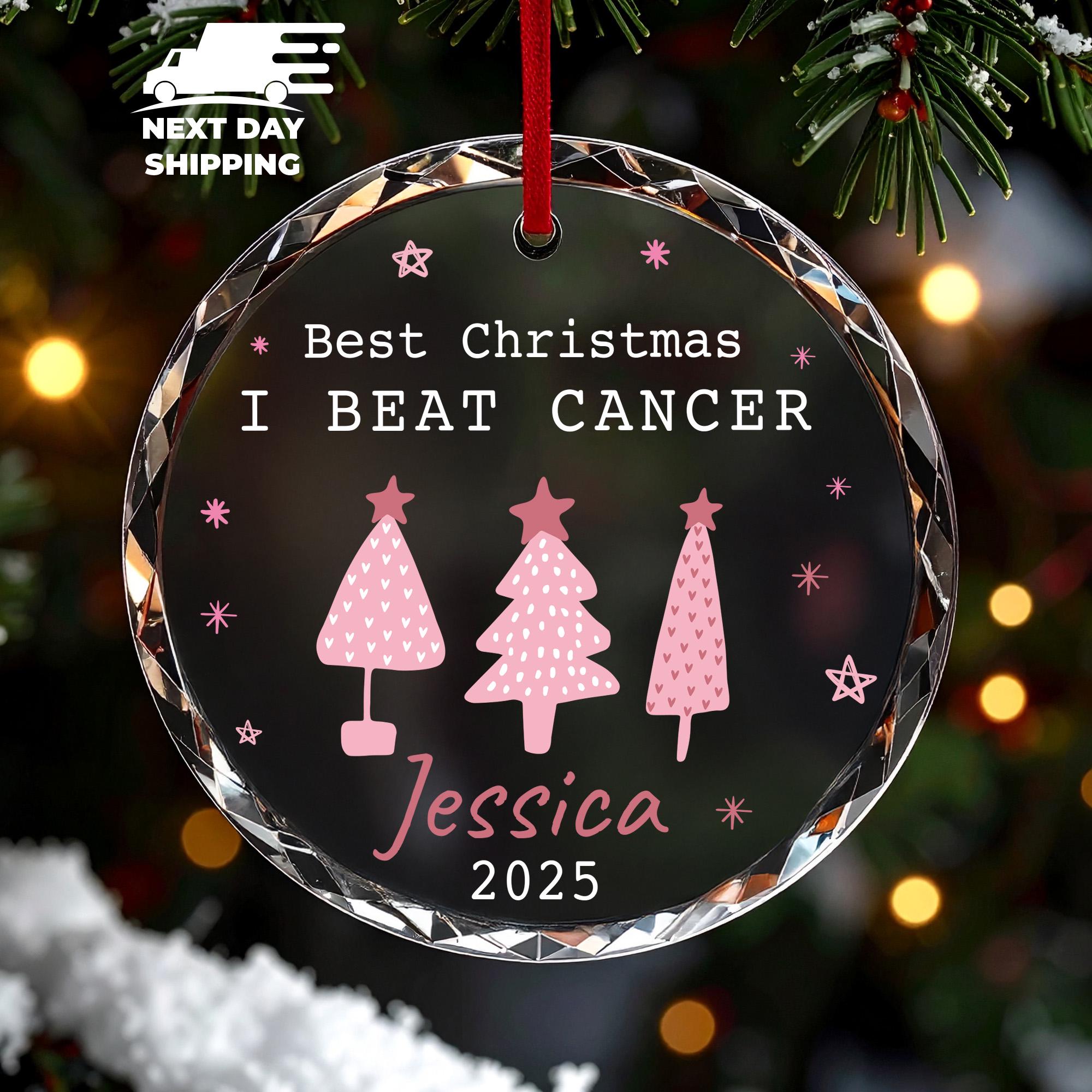 I Beat Cancer Christmas Ornament 2025, Personalized Breast Cancer Survivor Ornament, Pink Ribbon Custom Name Cancer Free Keepsake Tree Decor