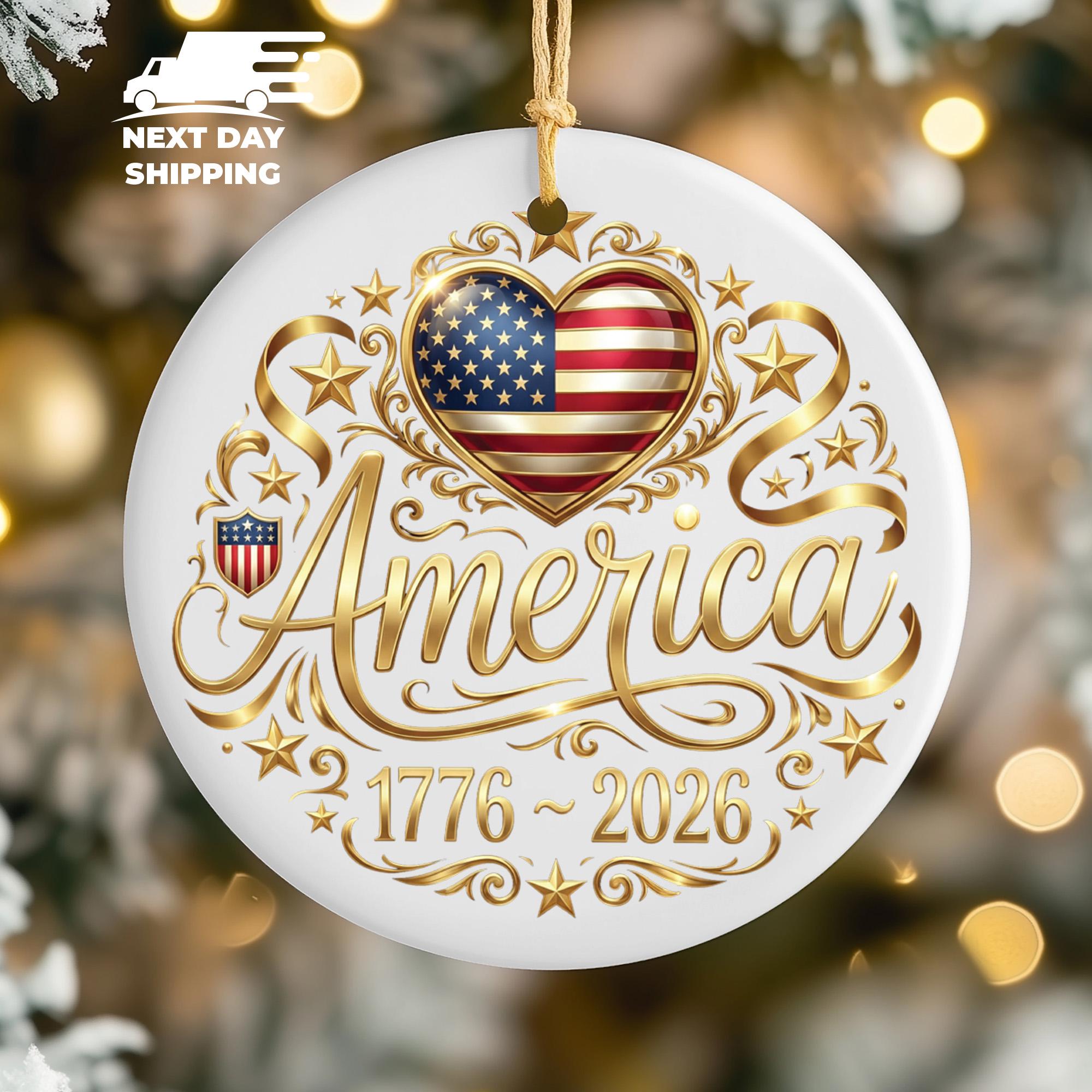 USA 250th Anniversary Ornament 1776-2026, Patriotic America Christmas Ornament, Independence Day Keepsake, American Flag Heart Holiday Gift