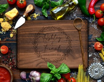 Couple Names Kitchen Board, Engraved Walnut Cutting Board, New Family Gifts, Newlywed Home Gift, Housewarming Gifts, Personalized Board