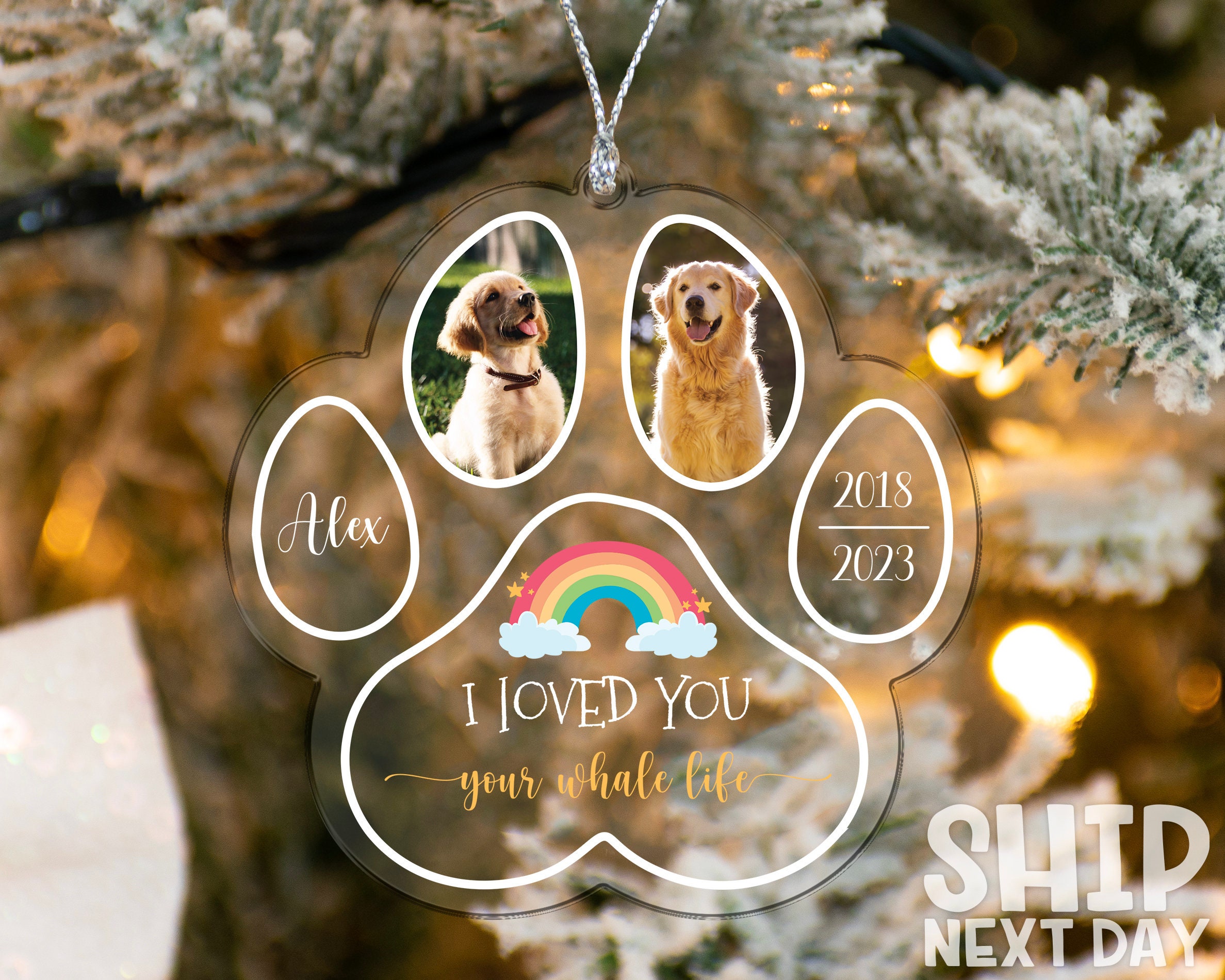 Acrylic Dog Ornament, Christmas Ornament, Personalized Dog Gift, Christmas Gift, Memorial Dog Ornament, Dog Paw Ornament, Pet Photo Ornament