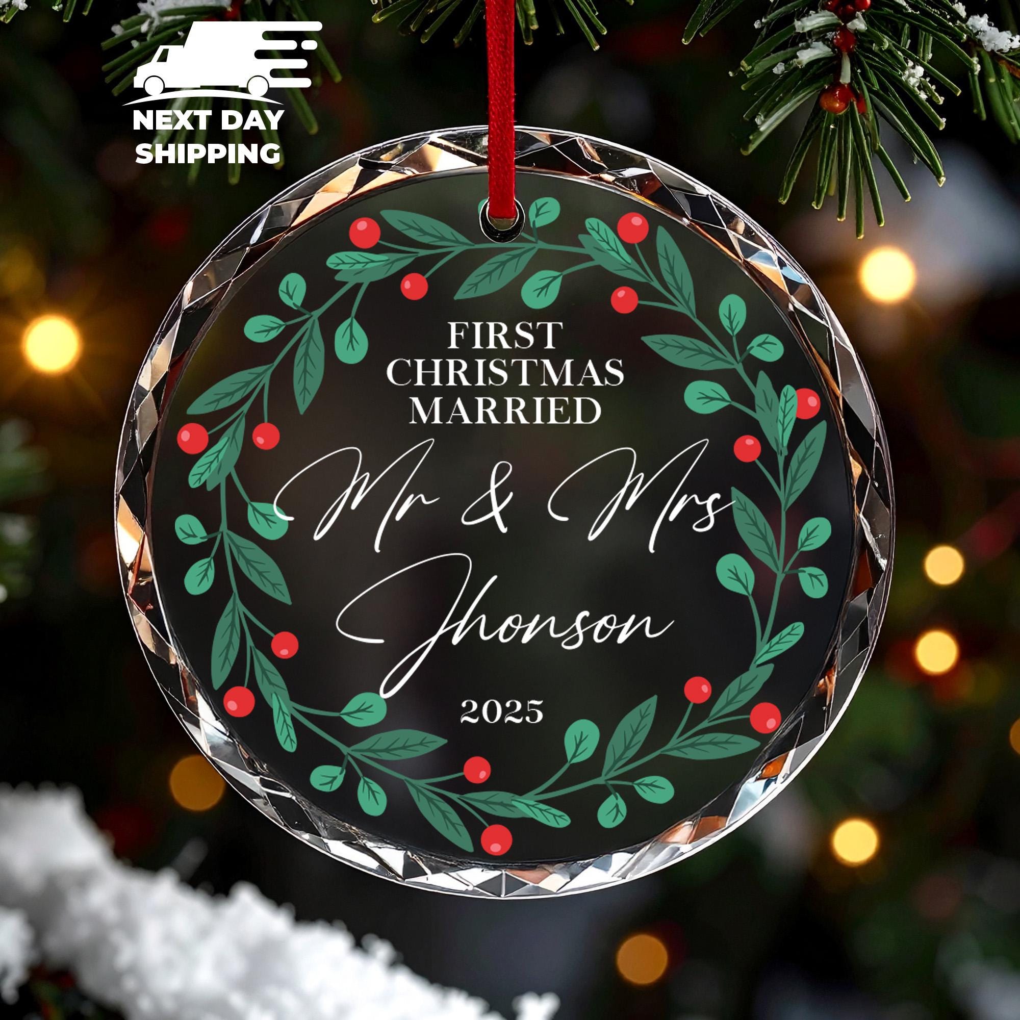 Personalized First Christmas Married Ornament 2025, Custom Name Mr & Mrs Christmas Tree Decor, Newlywed Keepsake Gift, Holiday Couple Gift