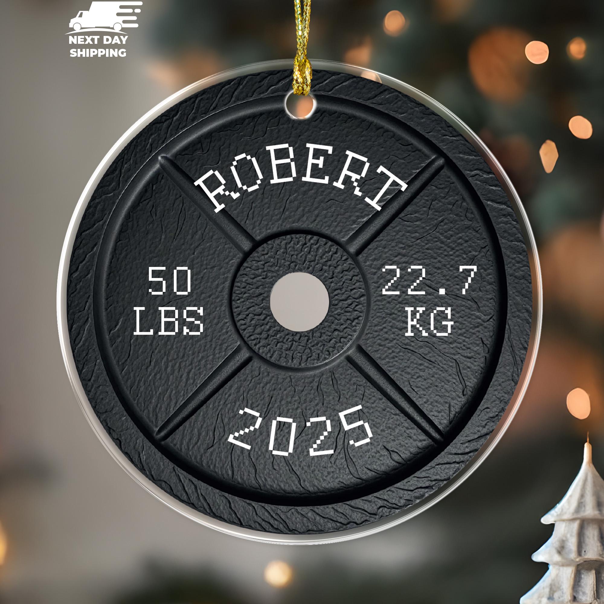 Personalized Weight Plate Ornament, Custom Gym Christmas Ornament for Fitness Lovers, Bodybuilding Barbell Holiday Gift 2025, Weight Lifting