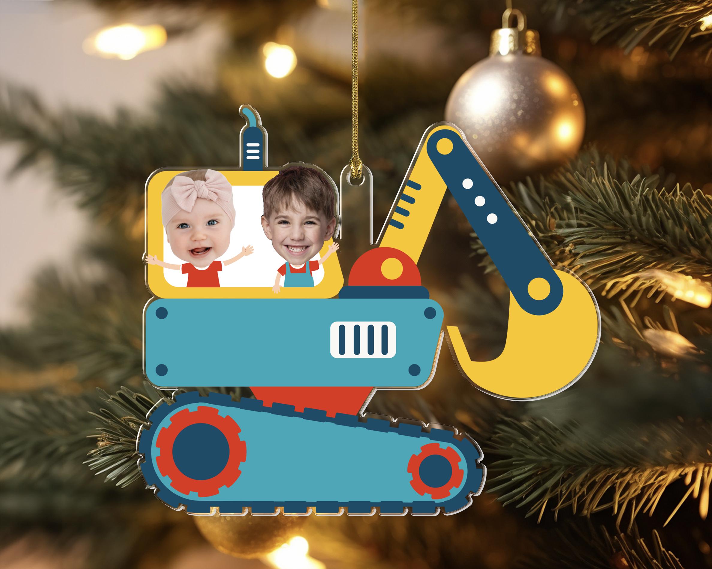 Custom Photo Excavator Ornament, Custom Baby Face Ornament, Kids Face Christmas Ornament, Christmas Gift For Kids, Acrylic Ornament
