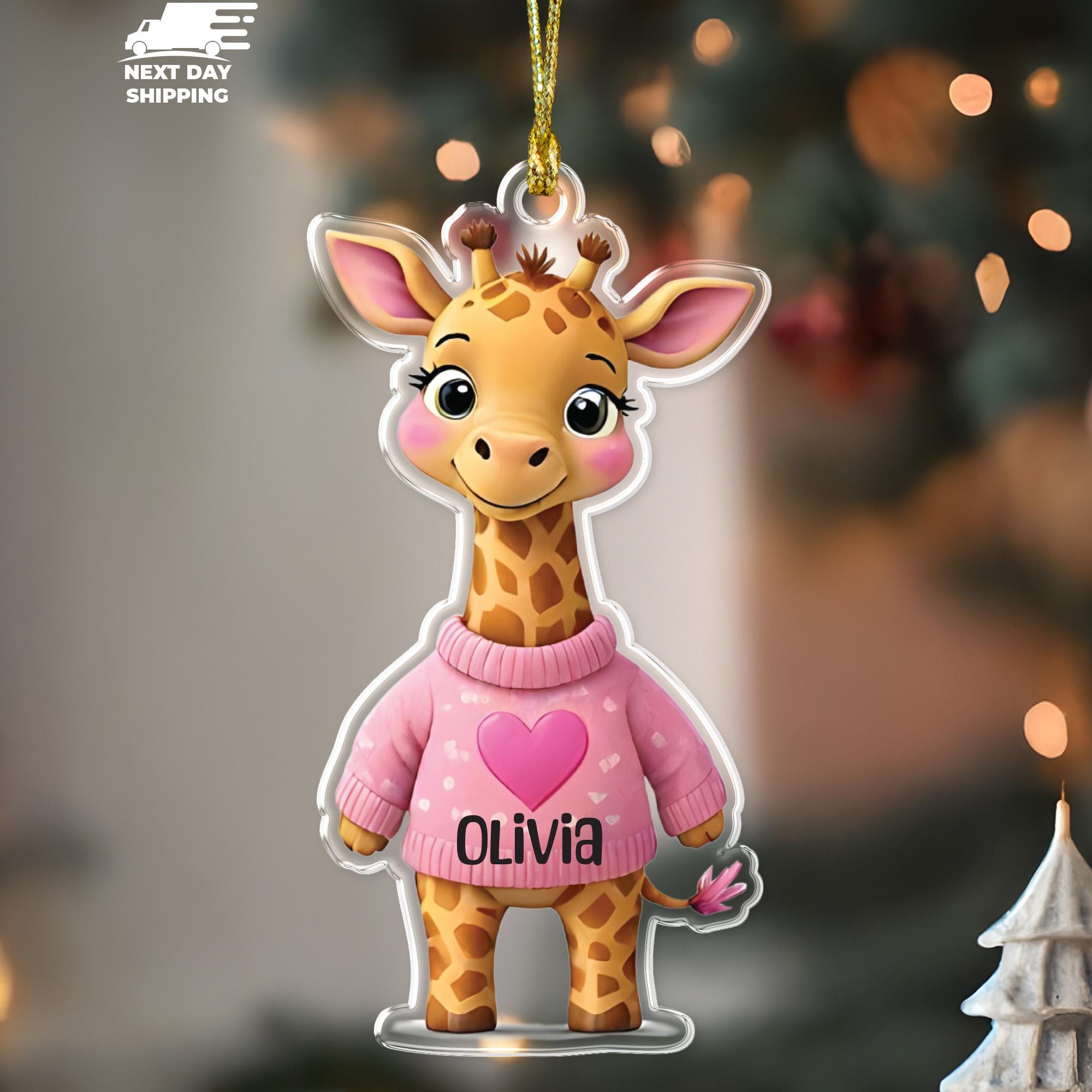 Cute Giraffe Ornament, Personalized Animal Ornament, Acrylic Kids Ornament, Animal Lover Gift, Flat 2D Ornament, First Christmas Ornament