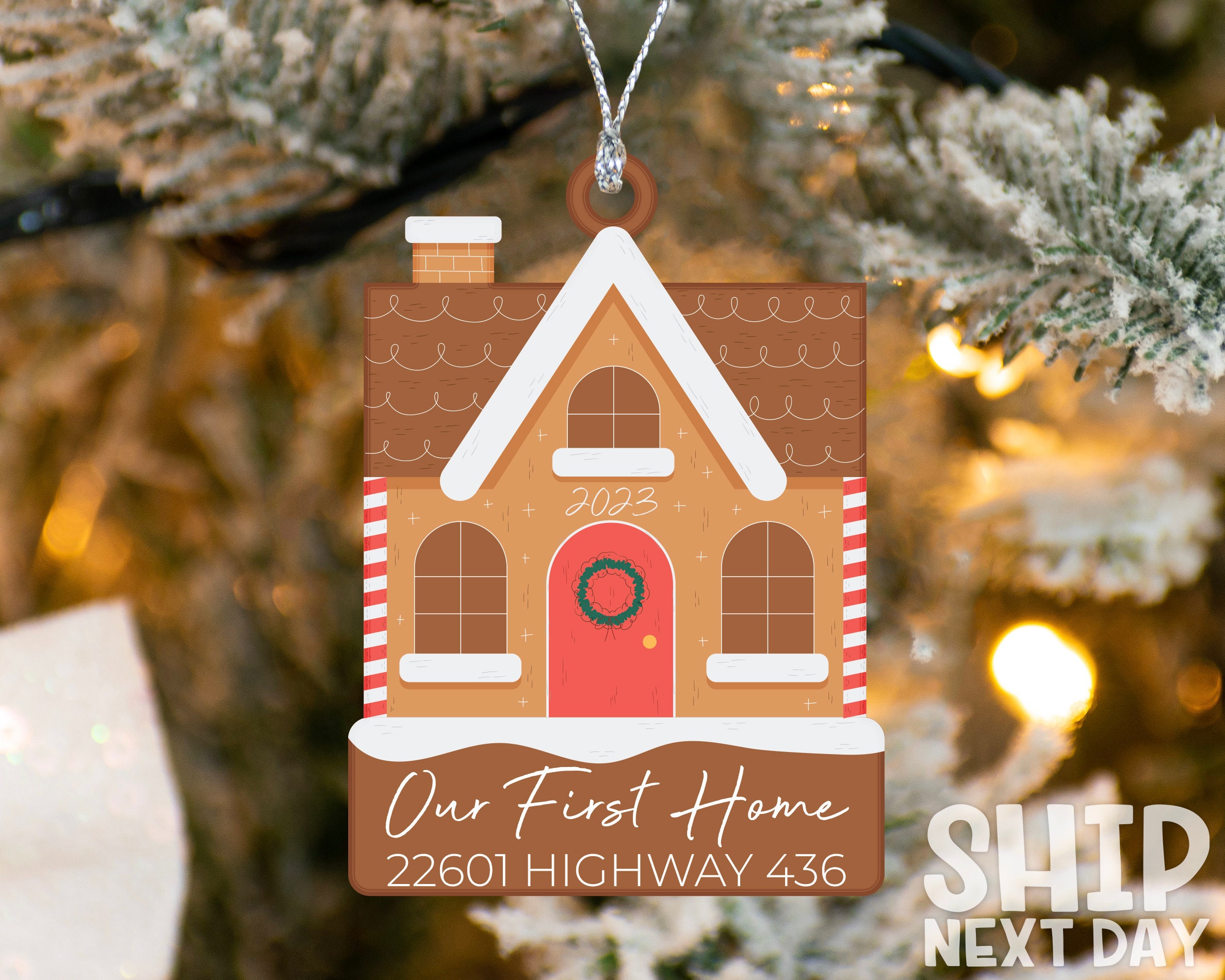 Gingerbread House Ornament, Our First Home Ornament, Unique Christmas Ornament, Christmas Gifts for Clients, Personalized Address Ornaments