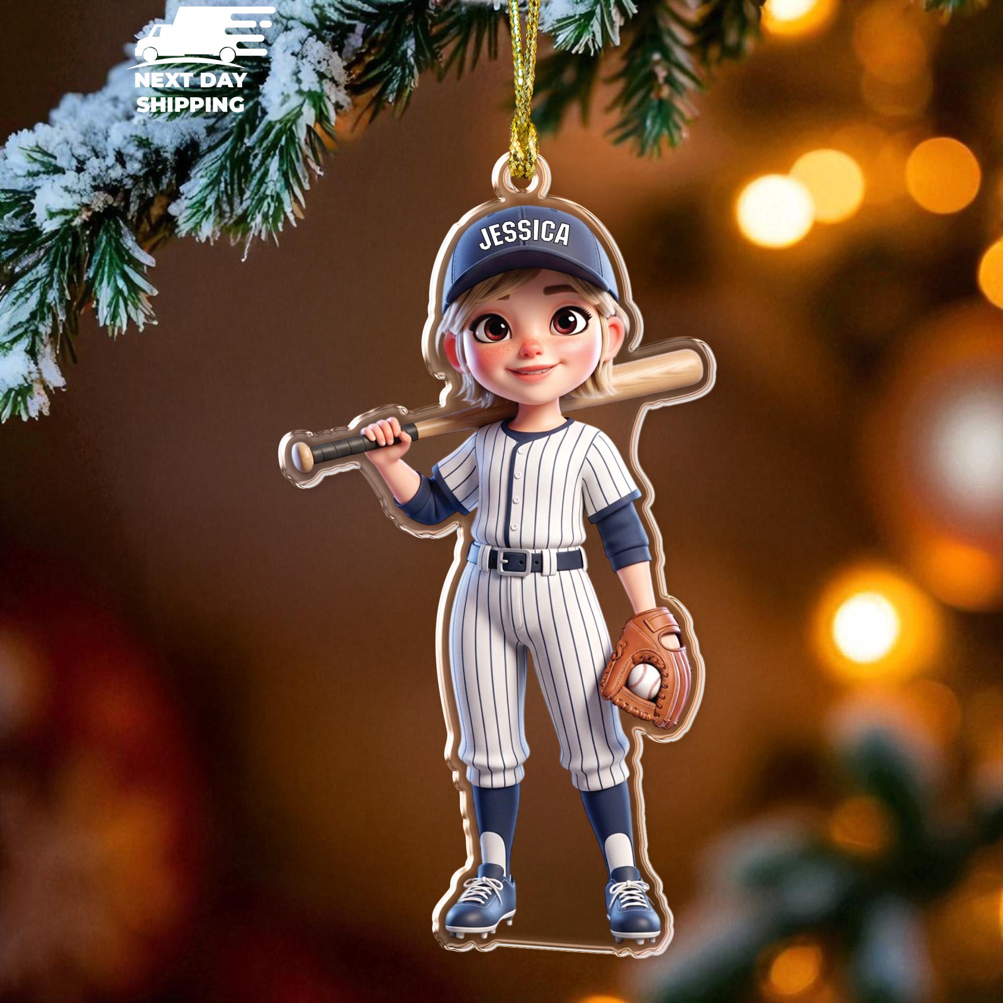 Personalized Baseball Player Ornament, Custom Name and Number Sports Ornament for Kids, Boy Girl Baseball Christmas Tree Gift