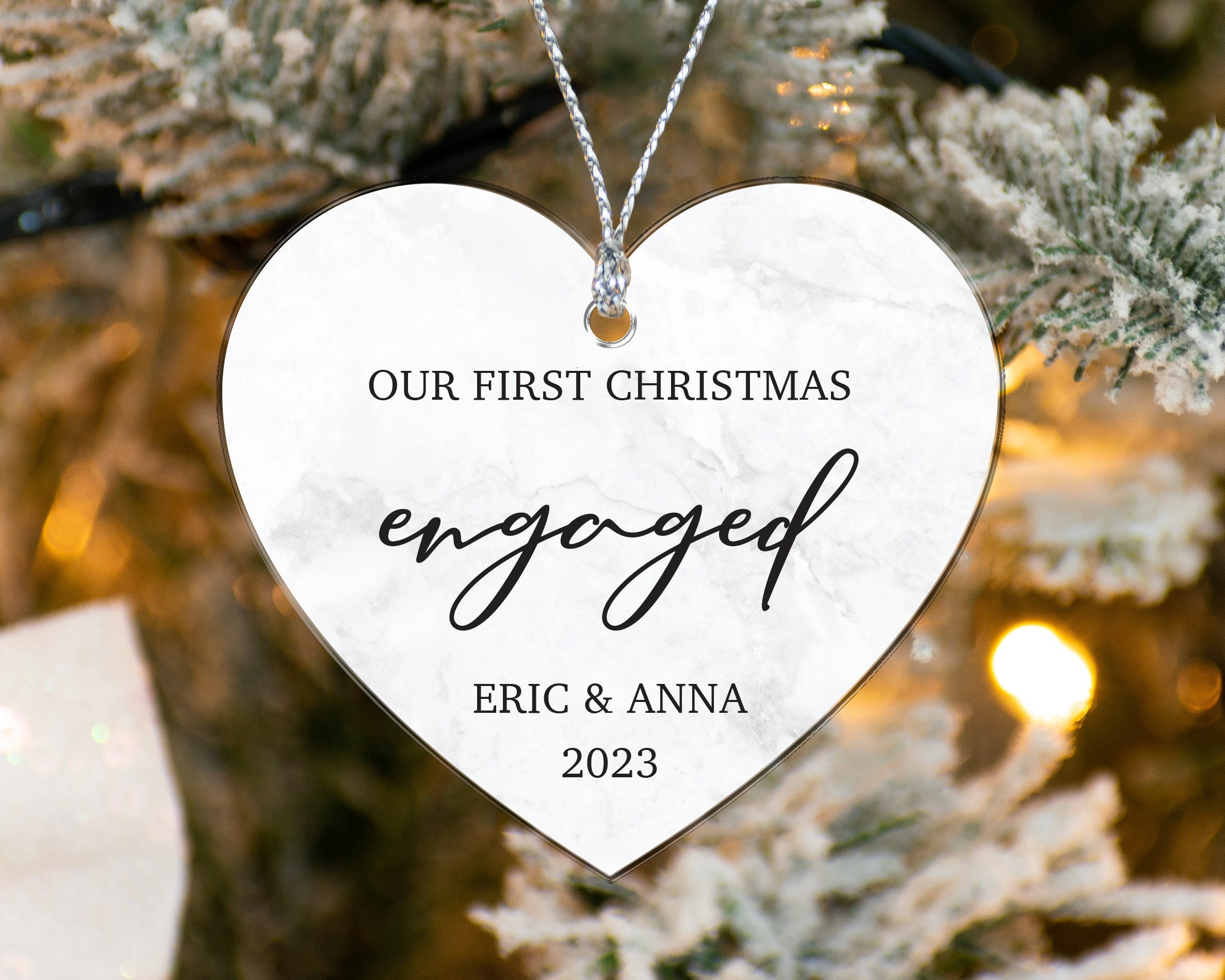 Engaged Heart Ornament, Custom Names Ornament, Christmas Ornament, Personalized Couples Ornament, First Christmas Present, New Year Ornament