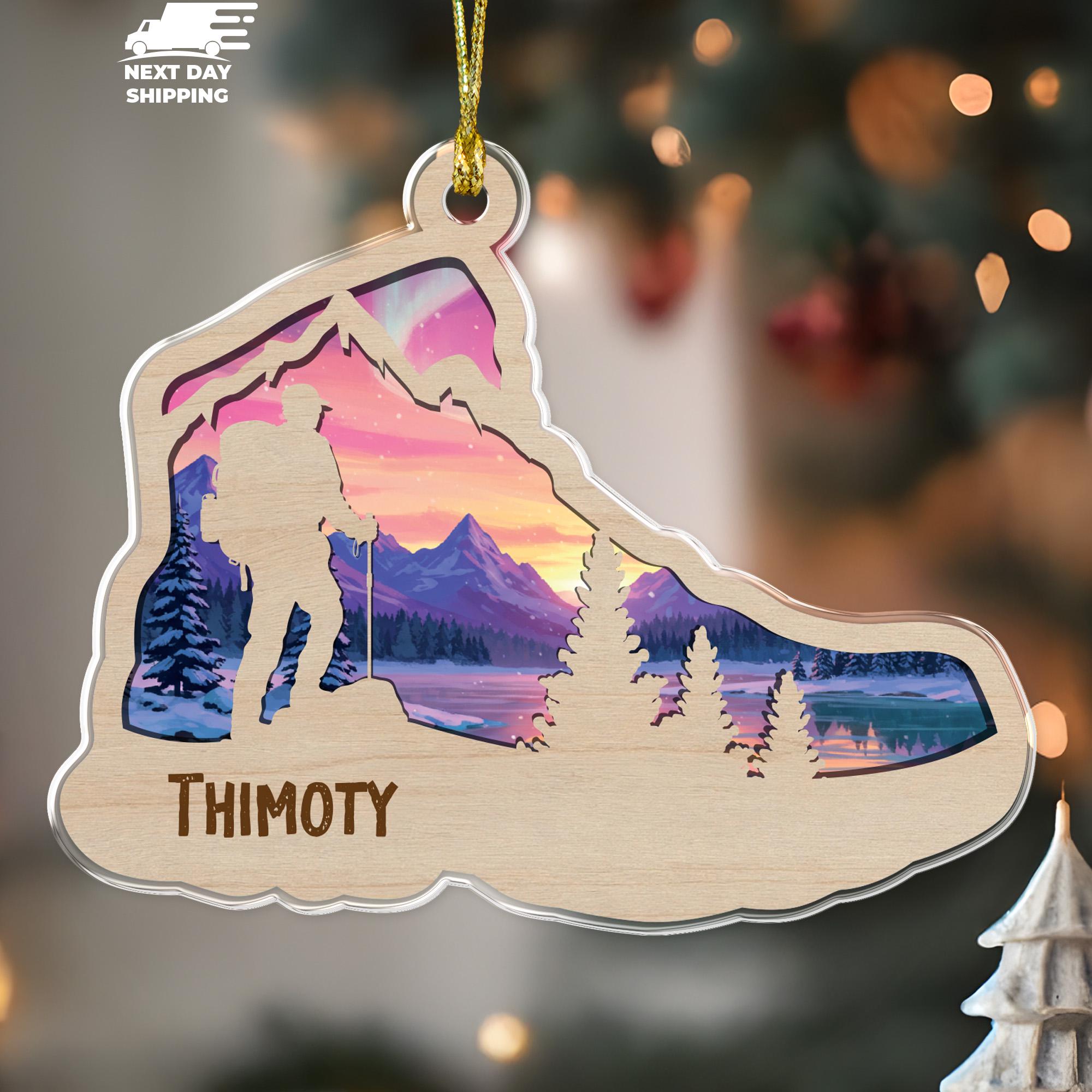 Personalized Hiker Ornament, Custom Hiking Boot Ornament with Name, Camper and Mountain Lover Christmas Gift, Adventure Outdoor Decor