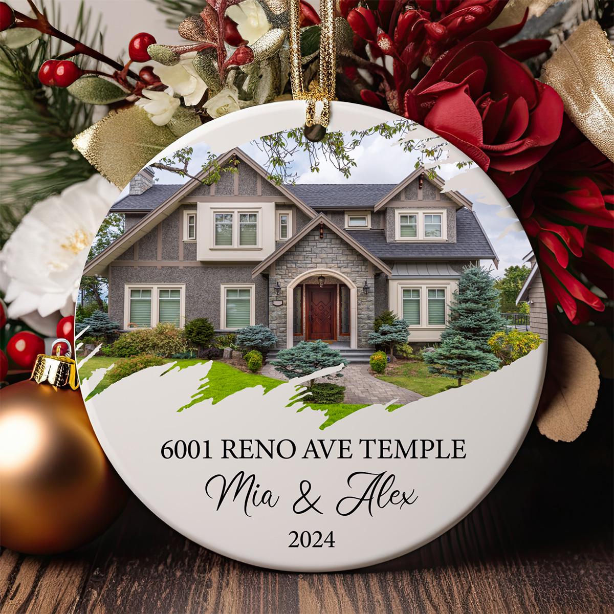 Personalized Home Photo Ornament, Custom House Picture Ornament, Christmas Ornament, Grandparents Home Keepsake, Address and Name Ornament