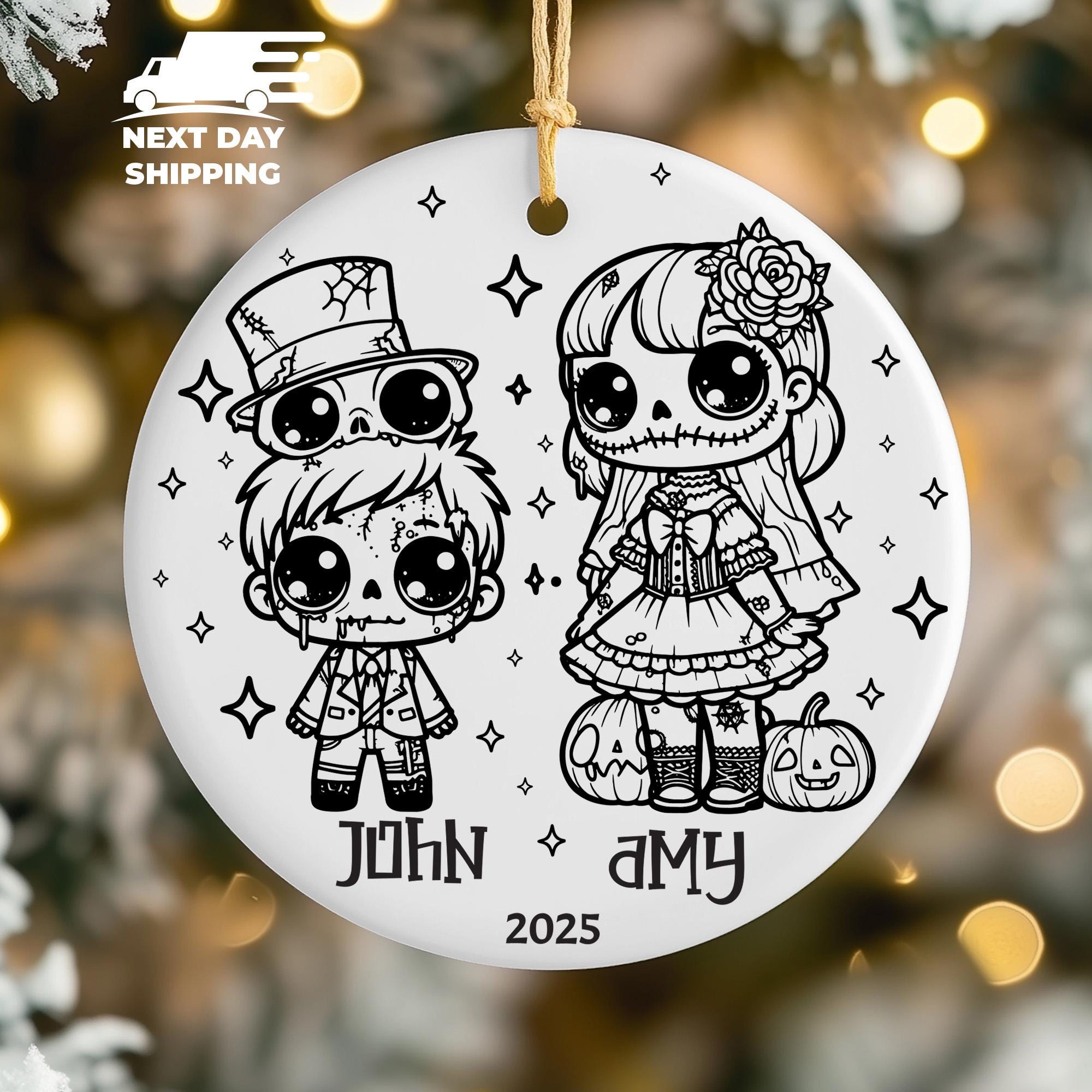 Spooky Halloween Ornaments, Personalized Name Ornament, Couple Name Ornament, Boyfriend Girlfriend Ornament, 2025 Halloween Couple Ornament