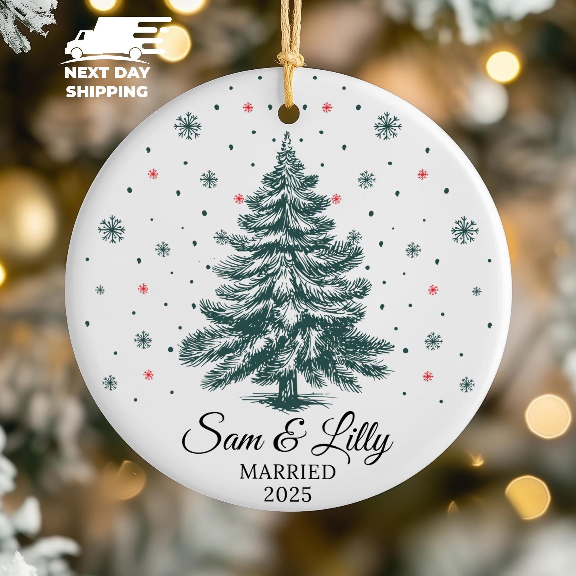 Personalized Couple Name Christmas Ornament 2025, First Christmas Married Ornament, Custom Newlywed Gift Ornament, Holiday Tree Ornament