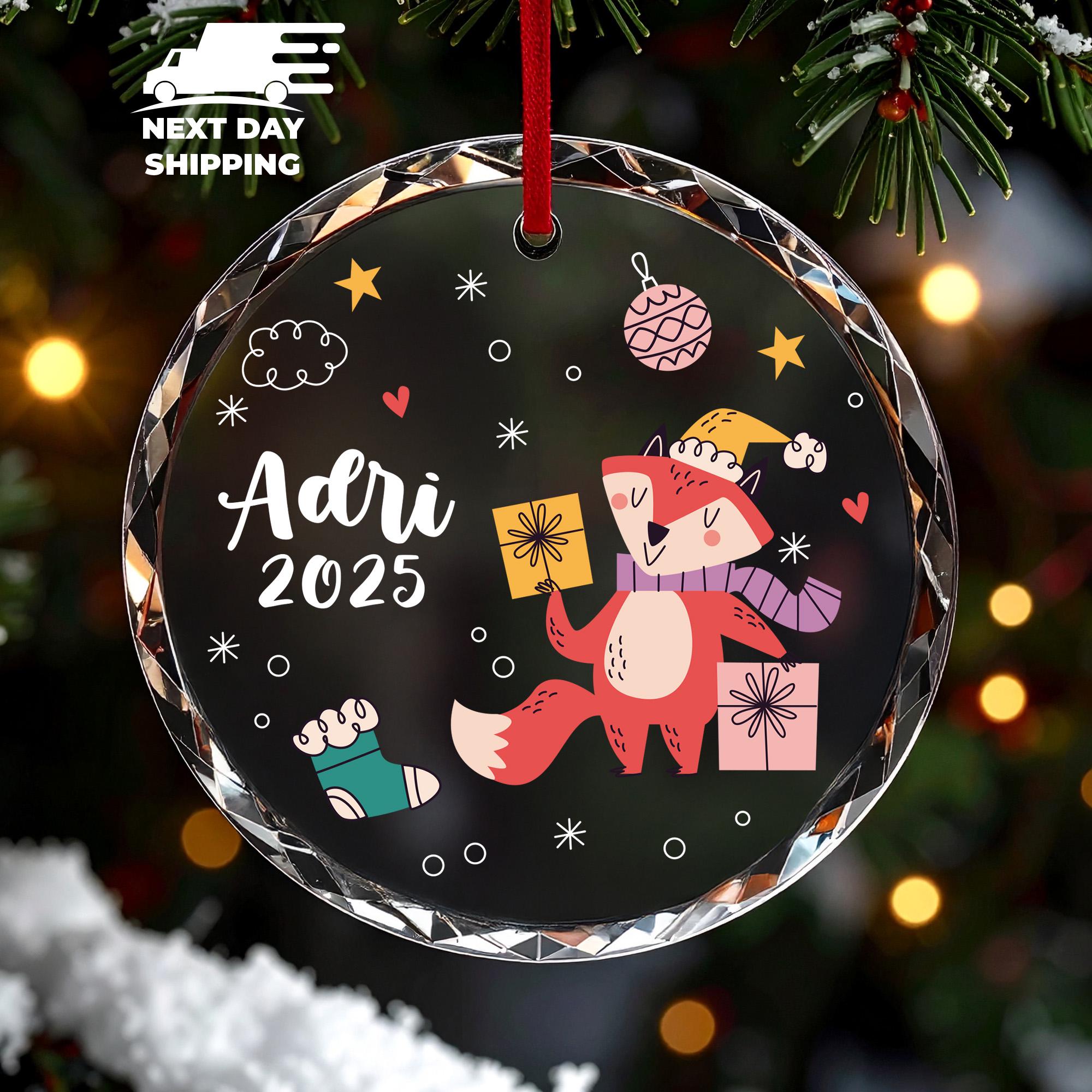 Personalized Red Fox Christmas Name Ornament 2025, Custom Woodland Animal Xmas Tree Decoration, Kids Christmas Gift, Child Holiday Keepsake