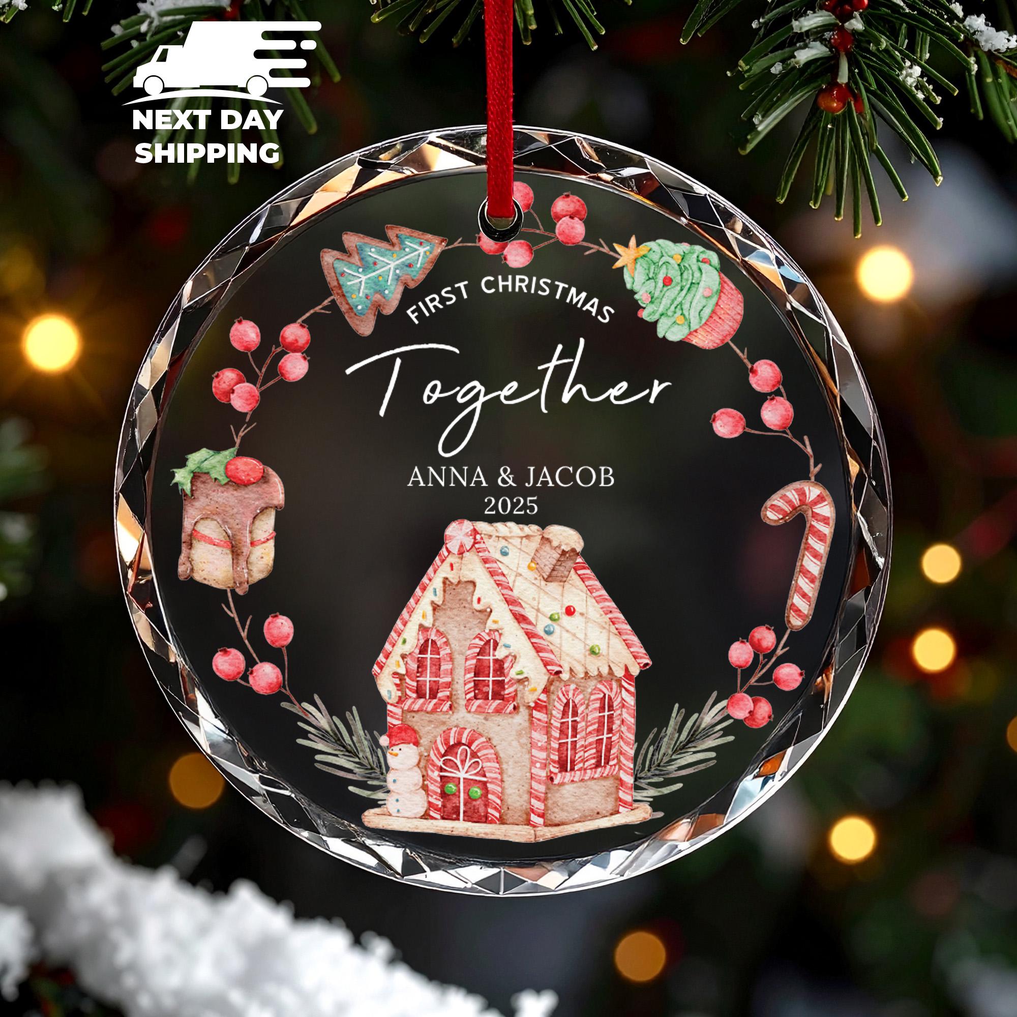 First Christmas Together Name Ornament 2025, Personalized Gingerbread House Holiday Keepsake, Custom Couple Name Christmas Tree Decoration