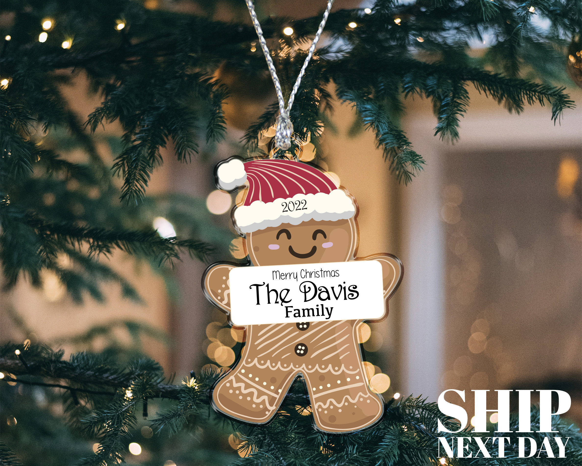 Personalized Acrylic Cookie Ornament, Christmas Family Ornament, Custom Gingerbread Ornaments, Merry Christmas Decor, Family Name Ornament