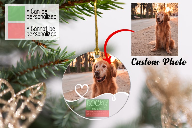 Personalized Pet Memorial Ornament, Custom Picture Christmas Ornament, Christmas Gifts, Christmas Keepsake, Pet Loss Ornament For Christmas image 2