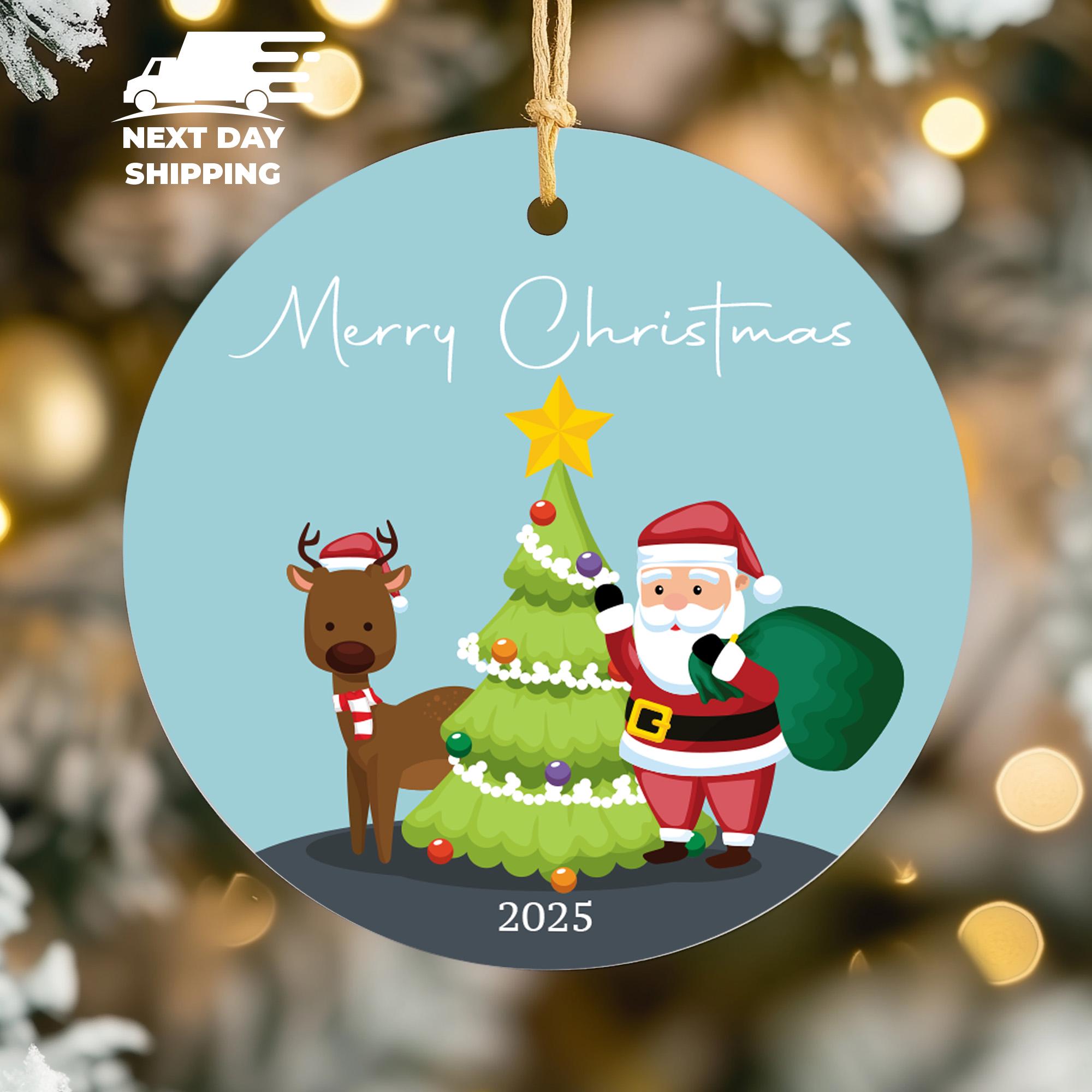 Merry Christmas Ornament 2025, Santa Claus With Reindeer Ornament, Personalized Holiday Keepsake For Kids And Family Children Santa Ornament