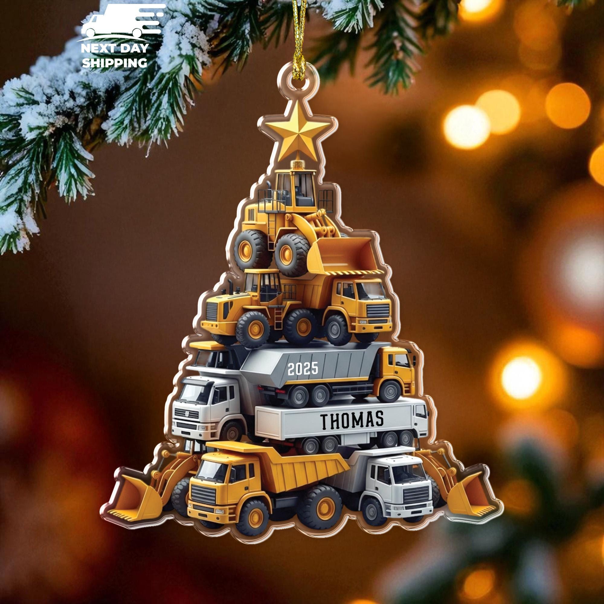 Personalized Gift For Truck Driver, Construction Vehicle Christmas Ornament, Construction Worker Gift, Custom Name Truck Excavator Ornament