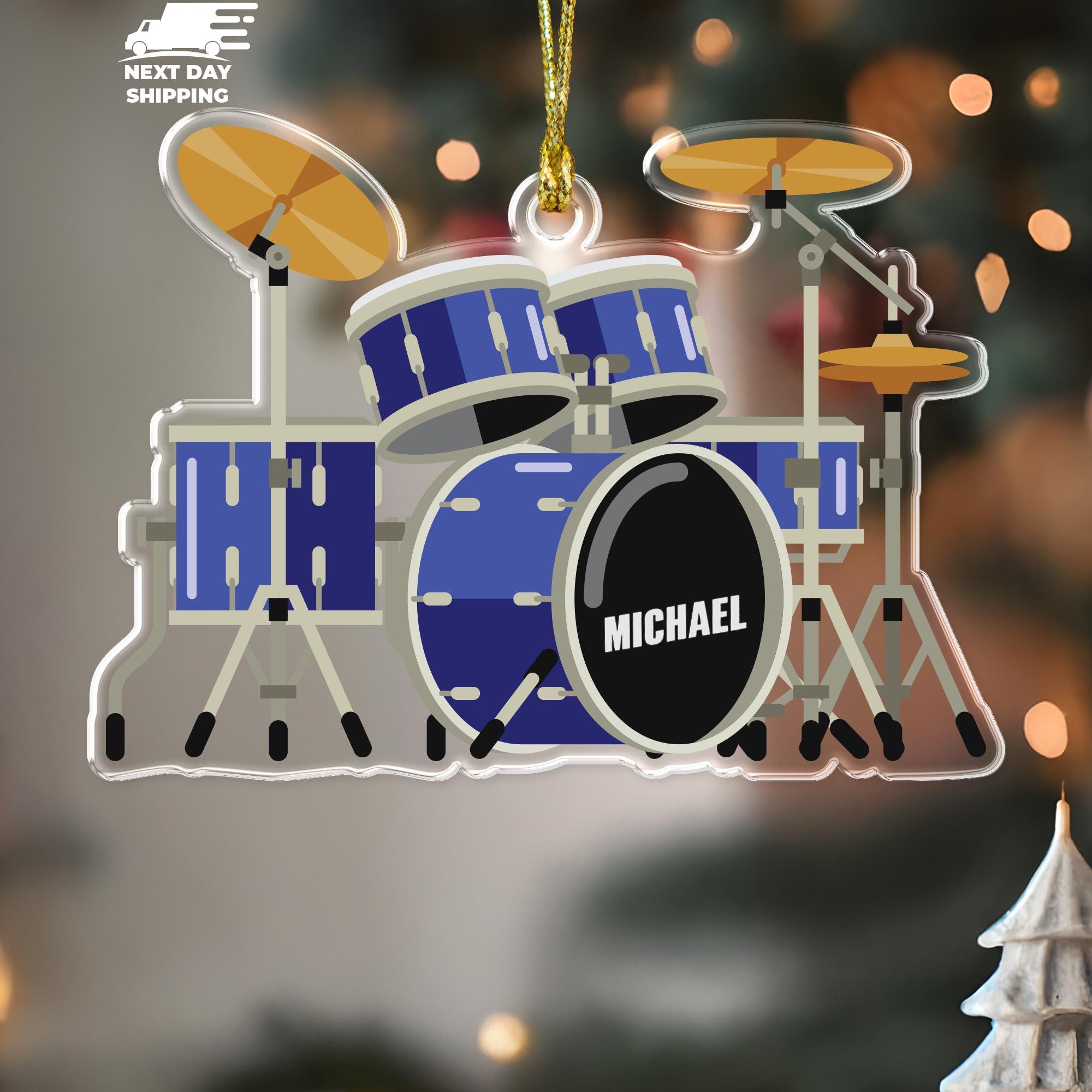 Custom Name Drummer Ornament, Drum Kit Ornament, Rock Band Ornament, Drummer Christmas Gift, Musician Ornament, Drum Set Decor 2025 Ornament