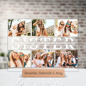 Aangepaste fotoplaquette zus, gepersonaliseerde fotostandaard, acryl nachtlampjestandaard, cadeau voor haar, cadeau zusterschap, fotodisplay studentenvereniging