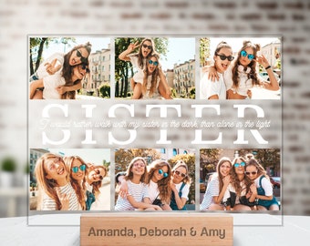 Custom Sister Photo Plaque, Personalized Picture Stand, Acrylic Night Light Stand, Gift for Her, Sisterhood Gift, Sorority Photo Display