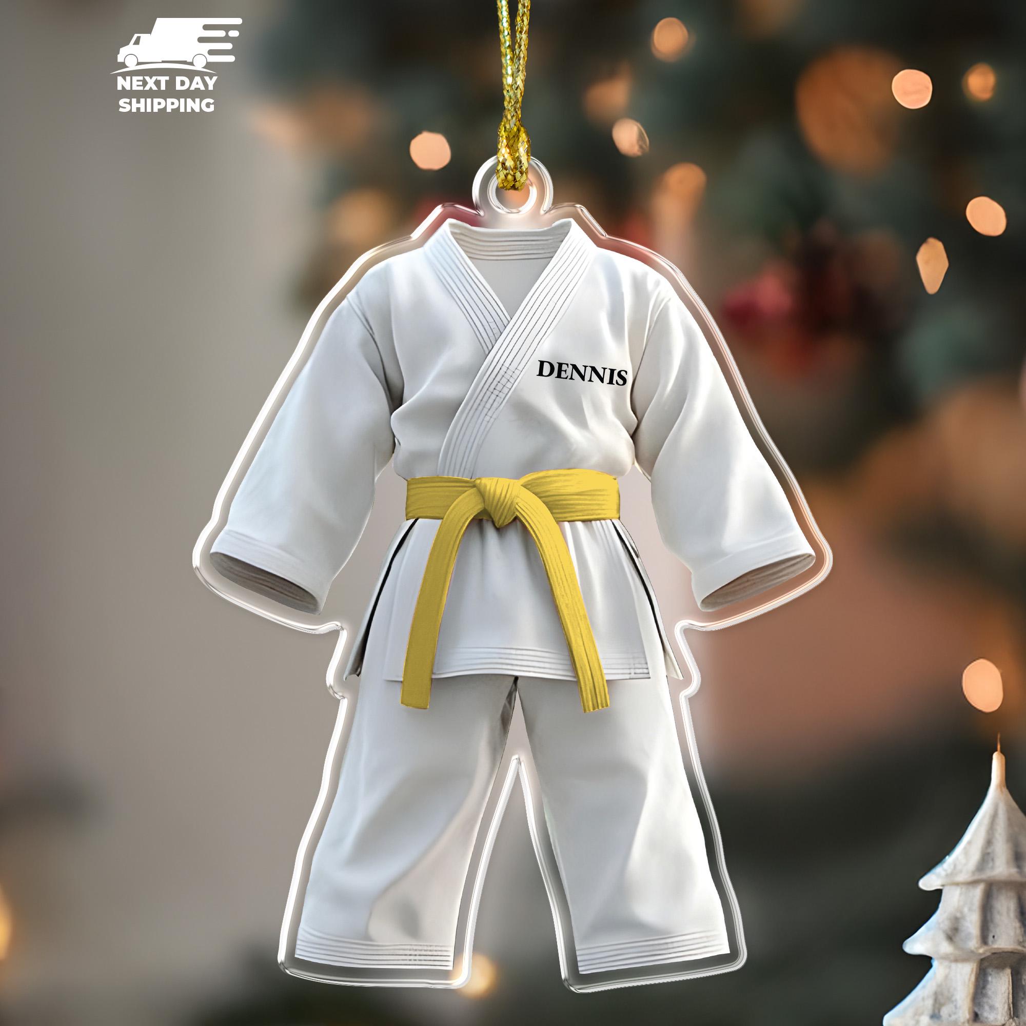 Personalized Karate Uniform Ornament, Custom Martial Arts Ornament, Karate Lover Ornament, Karate Belt with Name, Taekwondo Judo Christmas