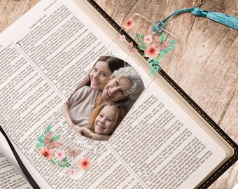 I Love You Mom Acrylic Bookmark, Mom Photo Bookmark, Mothers Day Picture Book Marker, Floral Bookmark for Her, Mom and Kids Name Bookmark