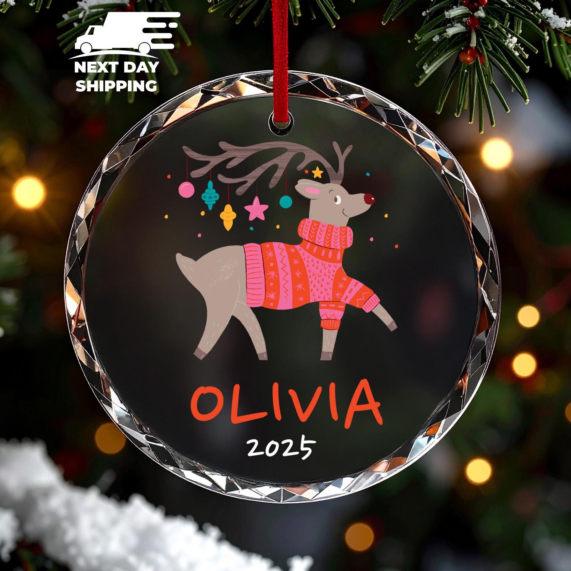 Personalized Reindeer Christmas Ornament 2025, Kids & Family Custom Name Xmas Gift, Winter Deer Tree Ornament, First Christmas Children Gift