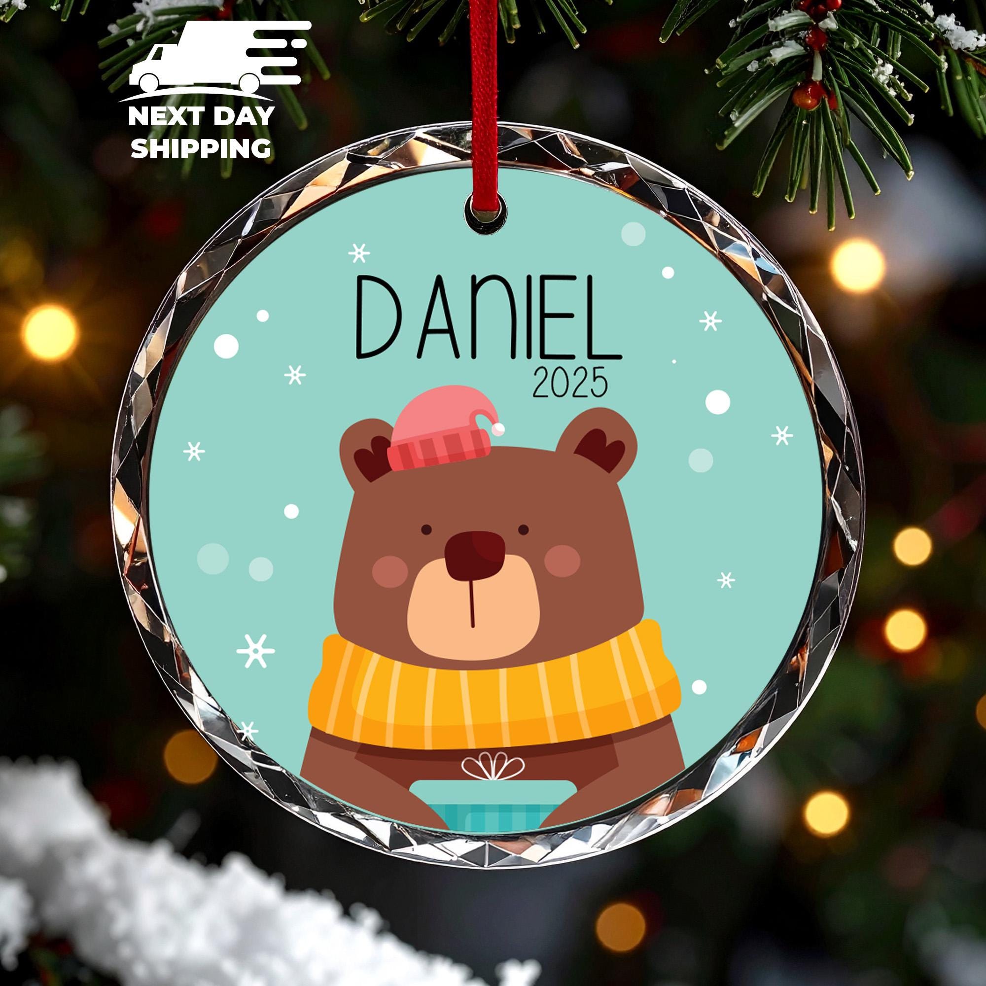 Personalized Christmas Bear Ornament – Custom Winter Bear With Hat And Scarf Name Ornament, Kids Xmas Tree Keepsake Gift, Children Xmas Gift