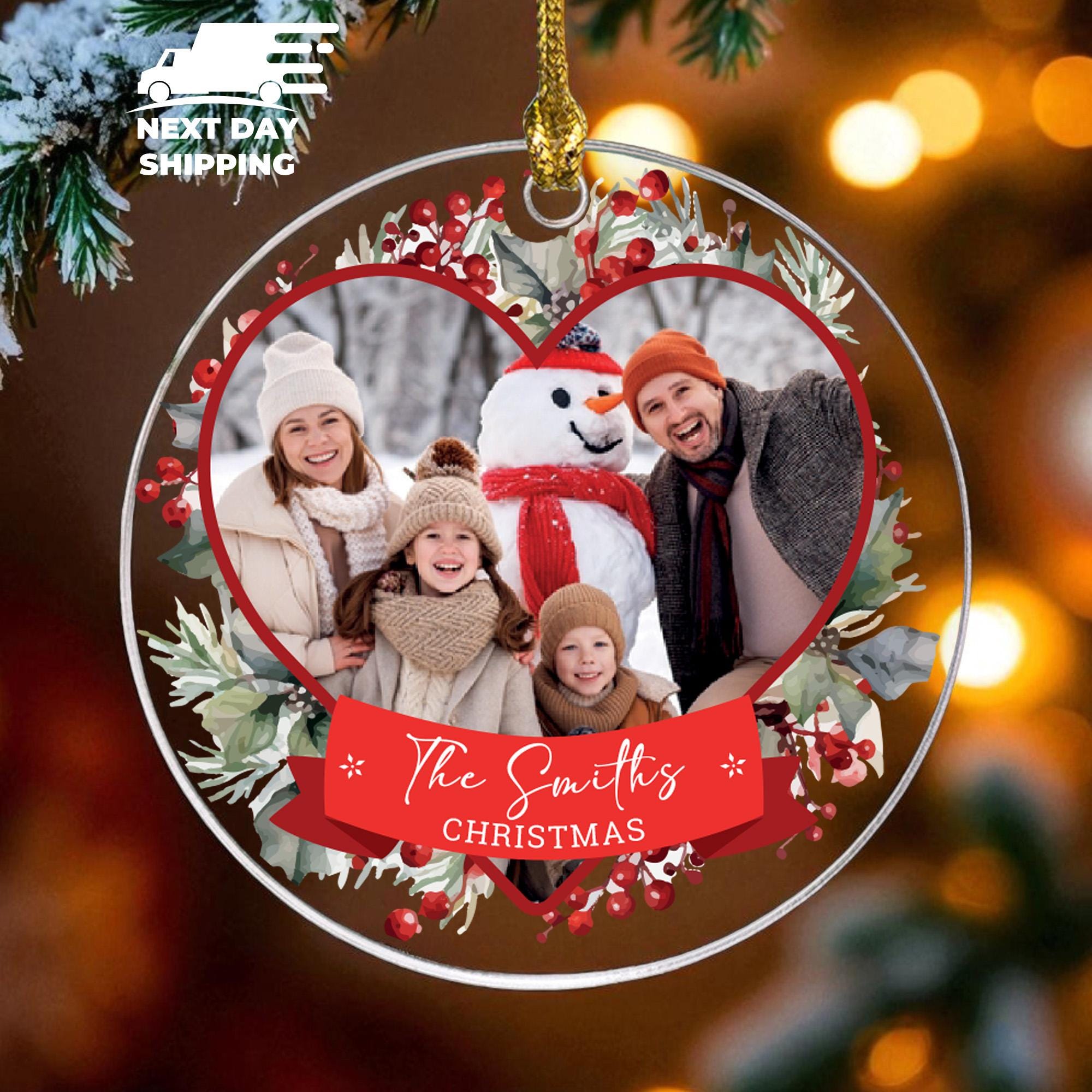 Custom Family Photo Christmas Ornament Gift, Personalized Heart Shaped Holiday Ornament, Family Name Memorial Ornament, Christmas 2025 Gift