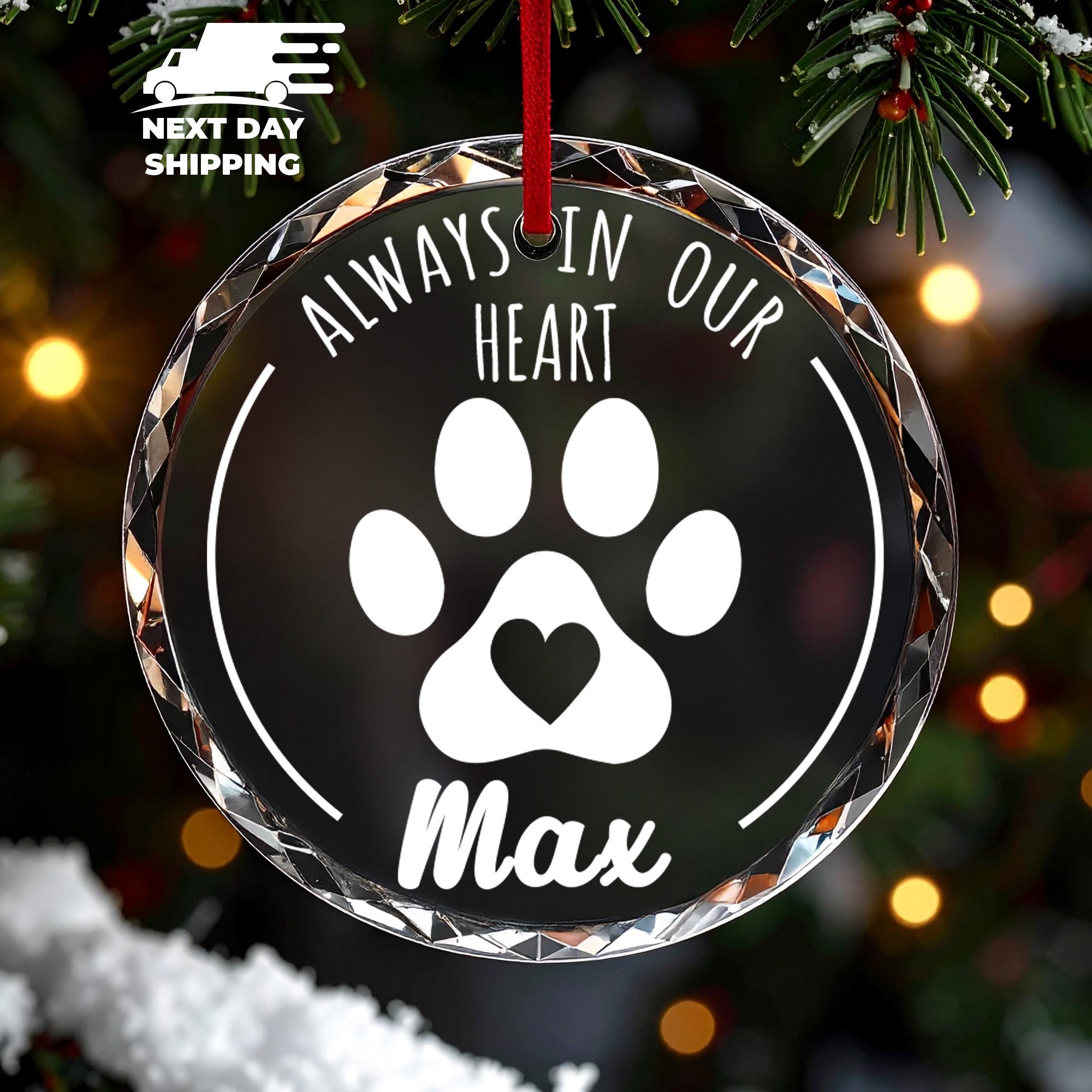 Always In Our Heart Pet Memorial Ornament, Personalized Pet Paw Print Keepsake, Custom Name Pet Remembrance Ornament, Gift For Pet Owners