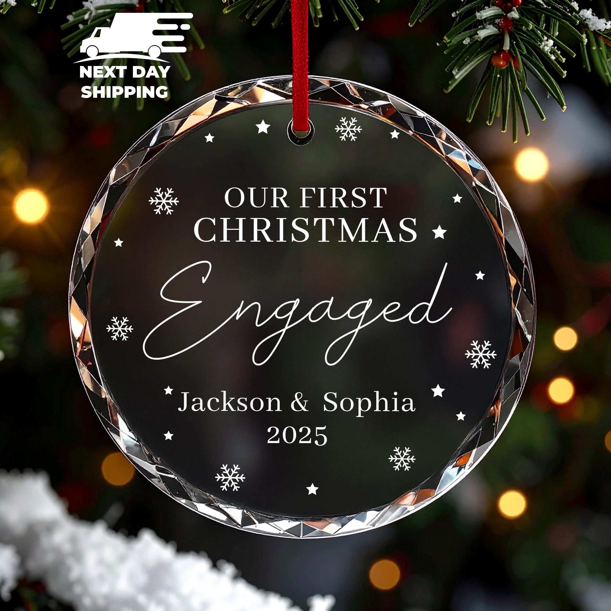 Our First Christmas Engaged Ornament 2025, Personalized Engagement Name Ornament, Custom Couples Holiday Keepsake, First Newly Engaged Xmas