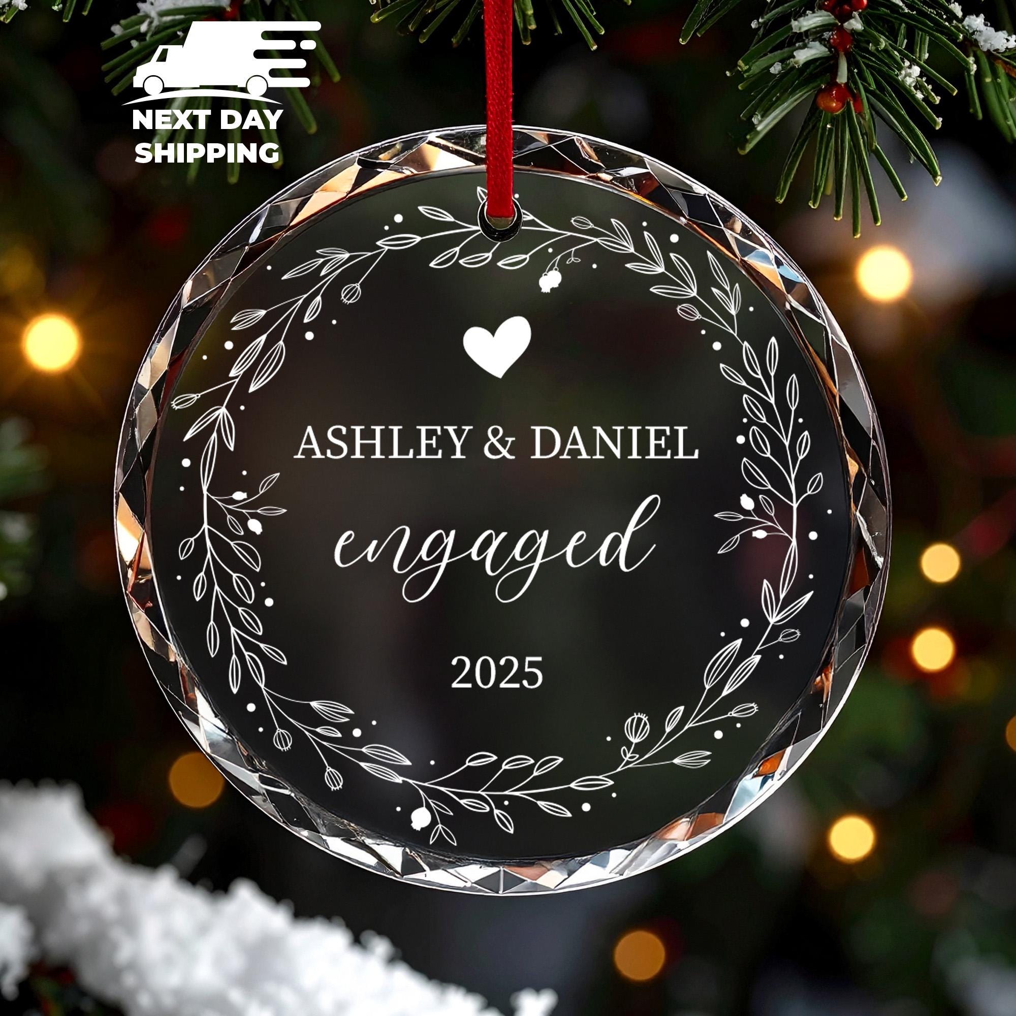 Personalized Engaged Ornament, Engagement Gift Ornament, Custom Couples Name Ornament, Christmas Gifts, First Christmas Engaged Ornament