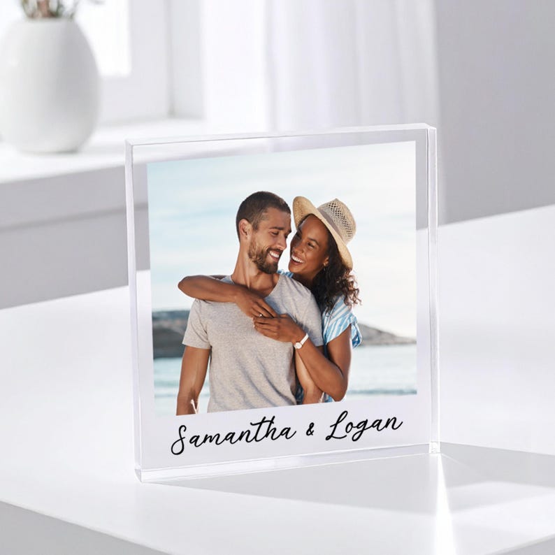 Custom Square Acrylic Desk Sign, Family Photo and Personalized Text ...