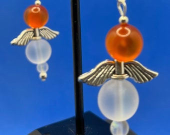 Last one! Beautiful angel earrings moonstone and orange glass on silver fixings 925