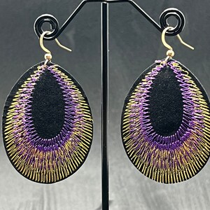 Various colours beautiful peacock feather earrings super light weight with gold coloured tops available in green, purple and blue Purple