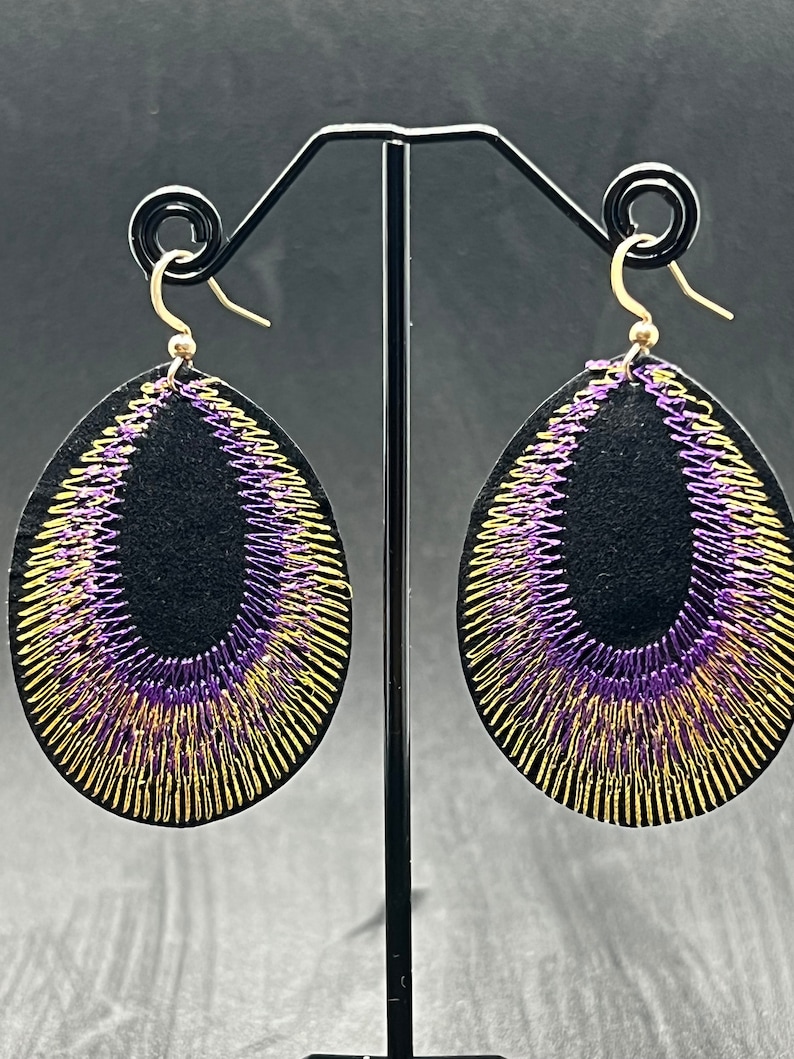 Various colours beautiful peacock feather earrings super light weight with gold coloured tops available in green, purple and blue Purple