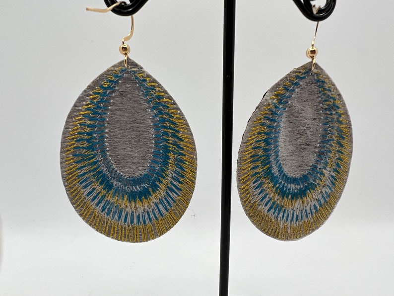 Various colours beautiful peacock feather earrings super light weight with gold coloured tops available in green, purple and blue image 8