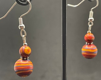 Agate bead silver earrings, available in orange, red and blue; small and pretty earrings