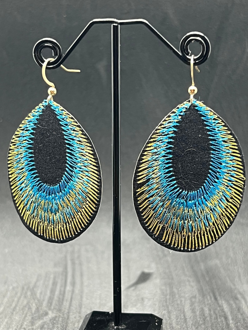 Various colours beautiful peacock feather earrings super light weight with gold coloured tops available in green, purple and blue Blue