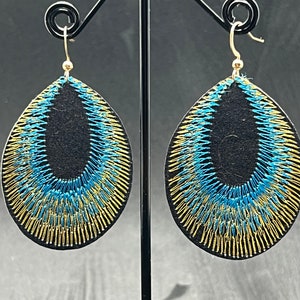 Various colours beautiful peacock feather earrings super light weight with gold coloured tops available in green, purple and blue image 4
