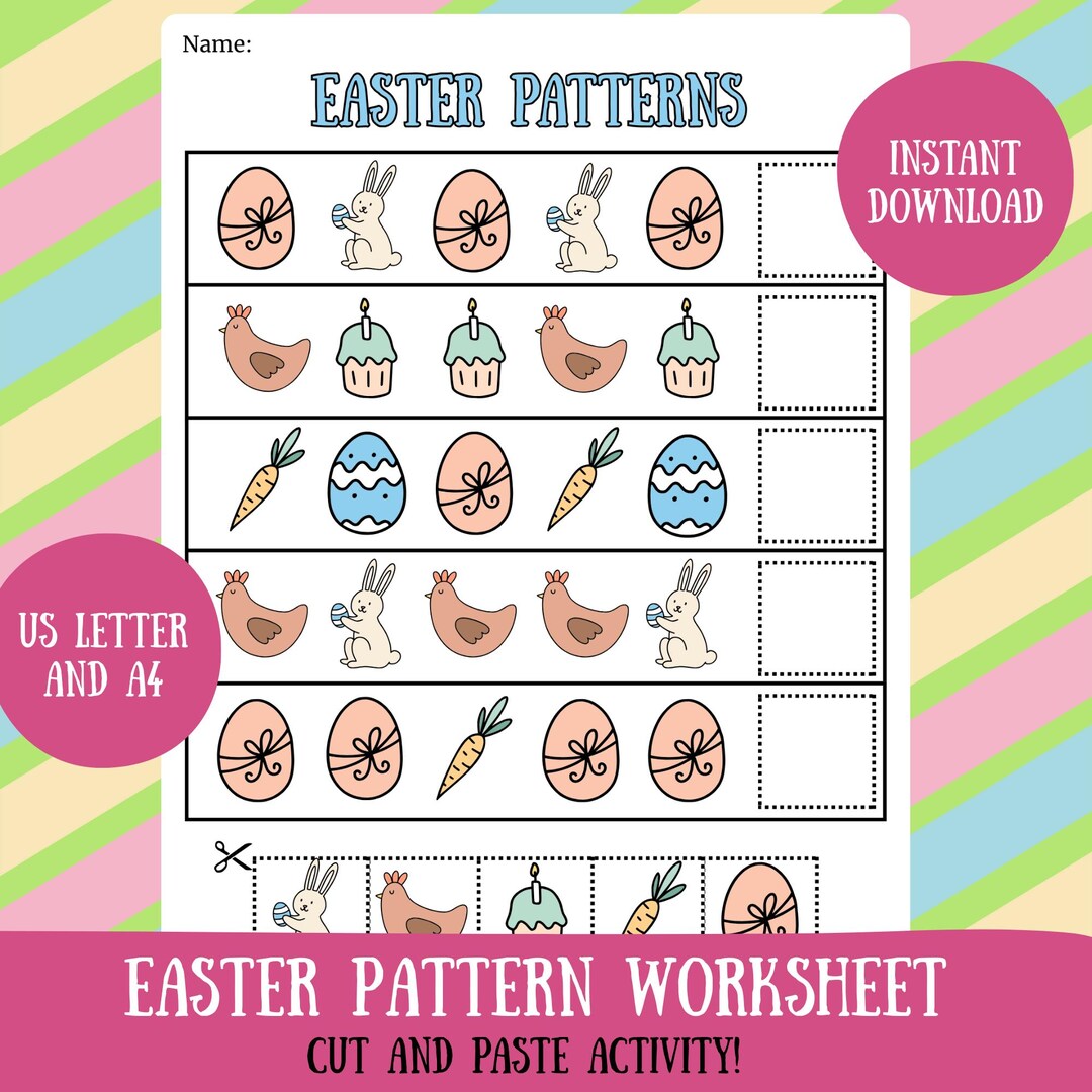 Easter Pattern Worksheet, Kids Classroom Activity (digital Download US ...