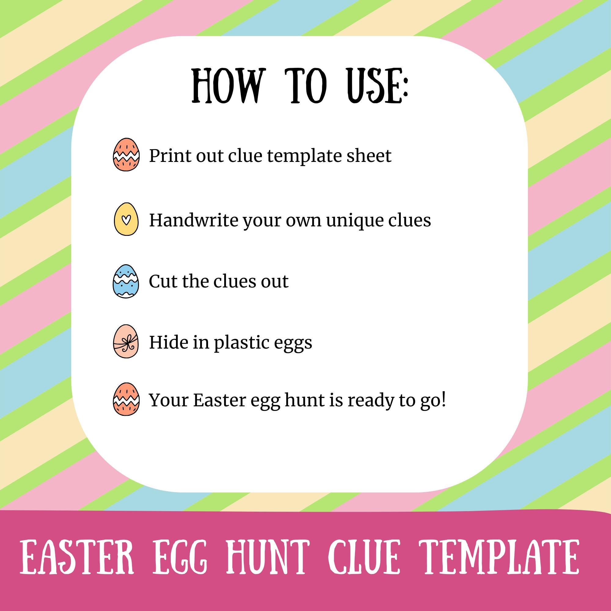 Easter Egg Hunt Blank Clues Template, Kids Easter Scavenger Hunt