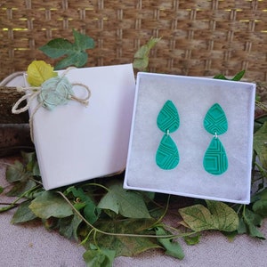 Teal geometric double tear drop earrings with silver findings