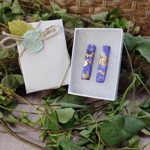 Marbled purple and gold leaf  rectangle stud earrings