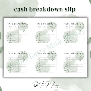 Cash Breakdown Slip ⎮ Printable PDF ⎮ Cash Budgeting ⎮ Bank Teller Slip ⎮ Denomination Request ⎮Cash Stuffing ⎮ 6 Per Sheet