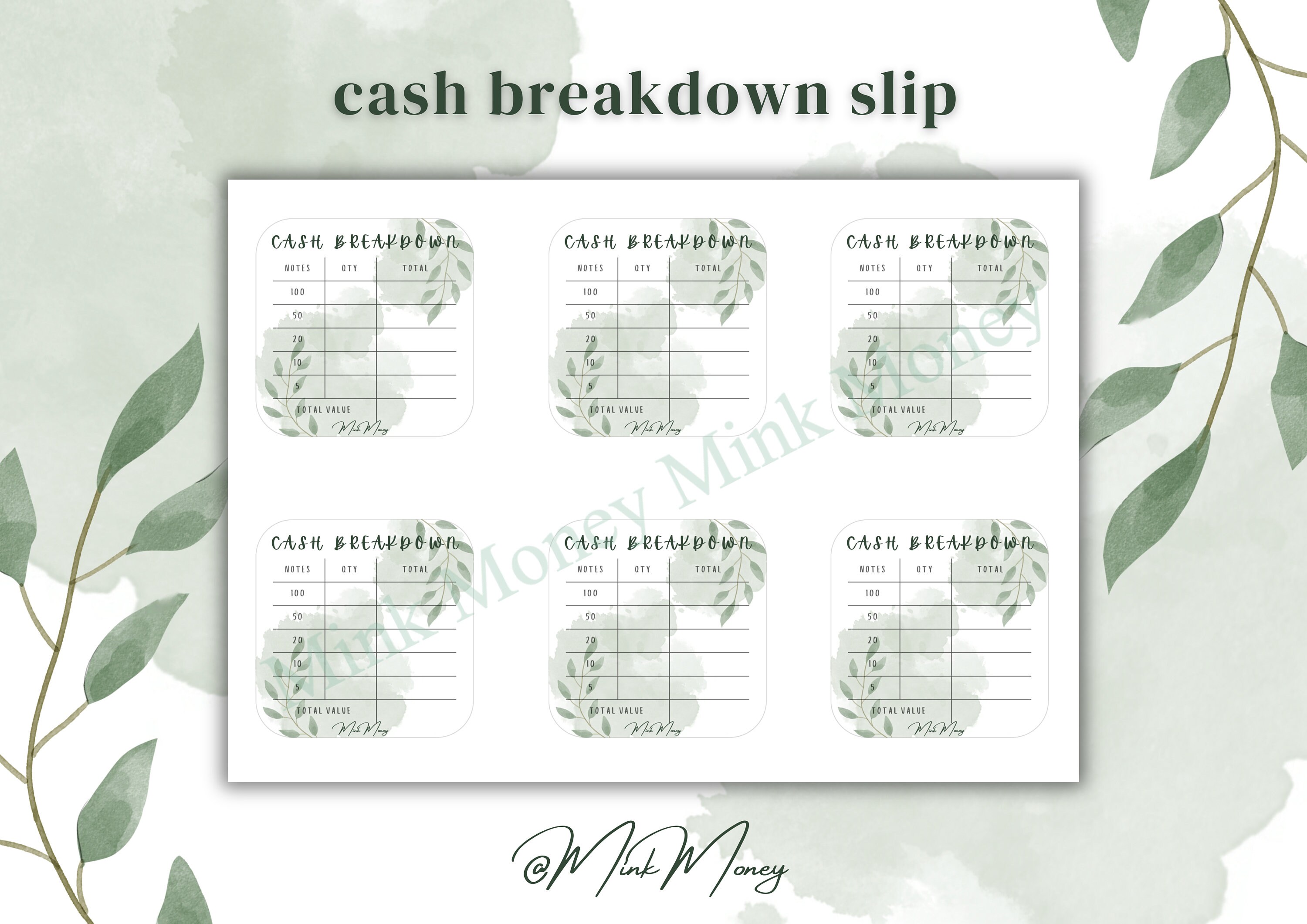 Cash Breakdown Slip ⎮ Printable PDF ⎮ Cash Budgeting ⎮ Bank Teller Slip ...